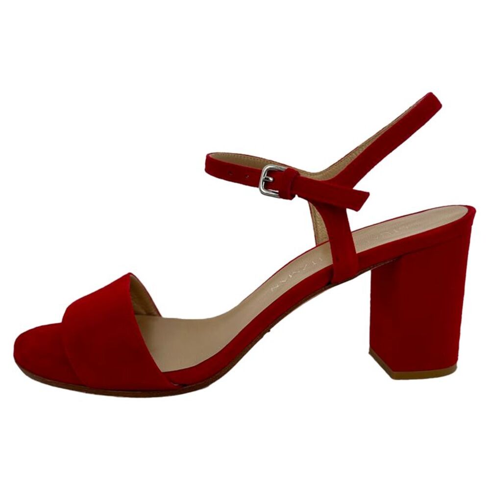 Stuart Weitzman Ankle Strap Sandal Heels in Red Suede - Picture 8 of 12